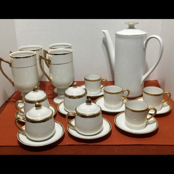 Vintage Other - Vintage Coffee-Tea White & Gold Service